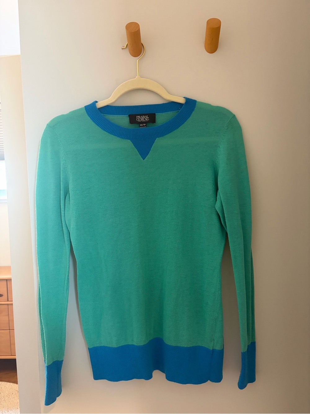 Prabal Gurung Teal Sweater with Bright Blue Trim